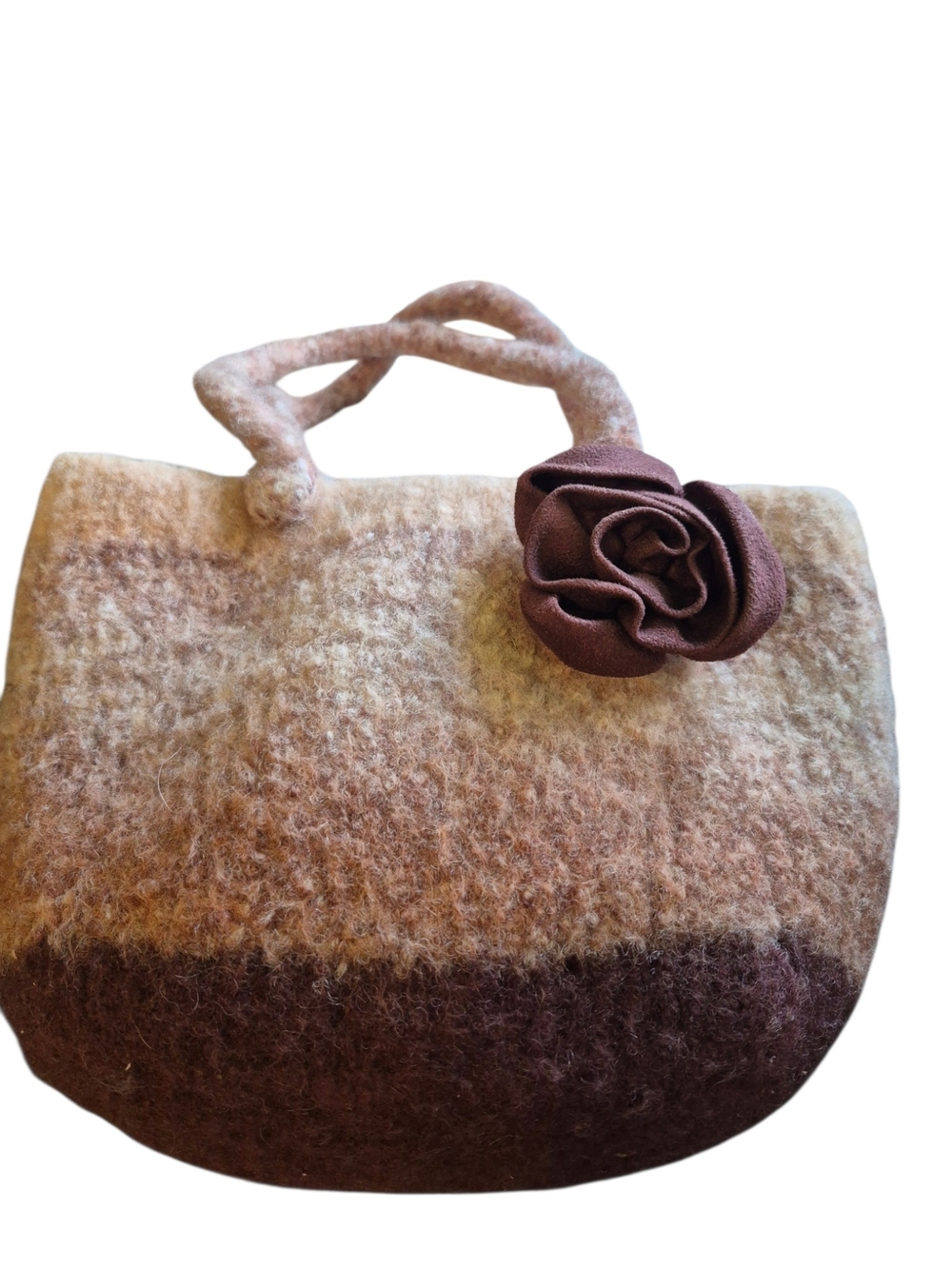 Brown Ombre Felt HandBag with Rose Accent Whimdical